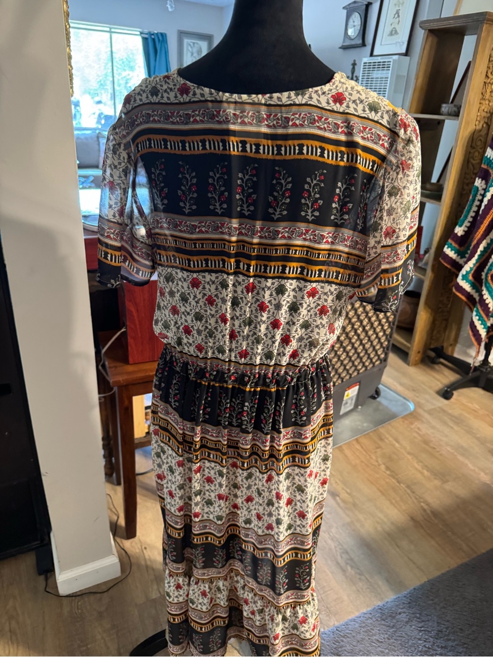 Anthropologie Boho Maxi Dress in Black, Cream & Mustard - Picture 7 of 8